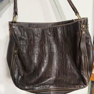 Carolina Herrera Dark Brown Embossed Shoulder Bag